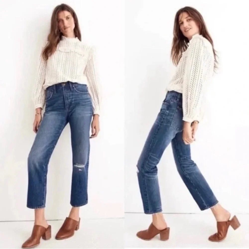Madewell Classic Straight Jeans in Jade Wash: Knee-Rip Edition‎ J7951 Size 27